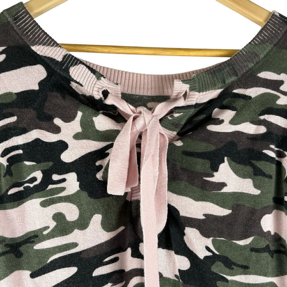 Sanctuary Trixie Lace Up Sweater Heritage Pink and Green Camo - Picture 6 of 7